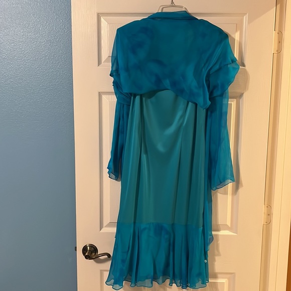 Cattiva New York 100% Silk Lined Blue Floral Dress With Matching Shawl - Picture 6 of 13